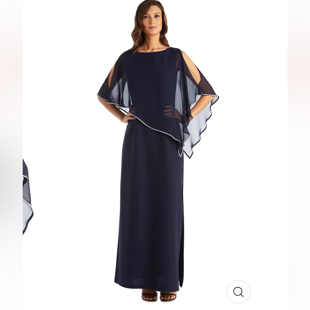 R & M Richard’s (Mother of the Groom) Long Poncho Style Navy w Rhinestones 14